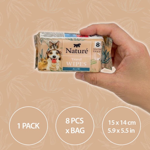 TRAVEL POCKET WIPES FOR DOGS AND CATS NATURÈ (x8)