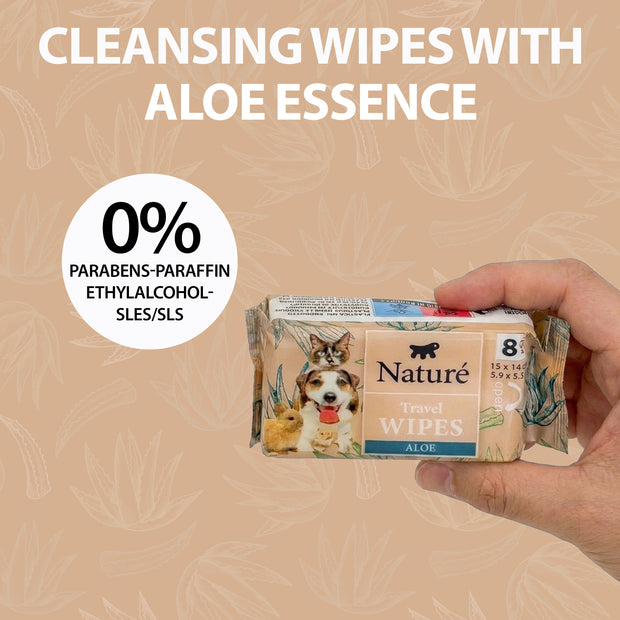 TRAVEL POCKET WIPES FOR DOGS AND CATS NATURÈ (x8)